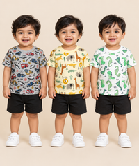 Baby Boys All Over Printed Cotton T-Shirt Multi Colour | Age 0 to 36 Months (Pack of 3 Pieces)