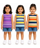 Cotton Stripes Girls Kids Sleeveless Tshirt (Pack of 3)
