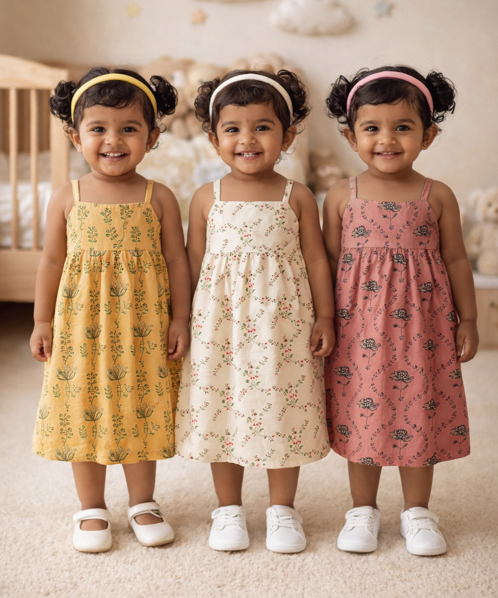 Girl Baby Sleeveless Cotton Frock Printed with Underwear | Age 0 to 6 Months (Pack of 3 Pieces)