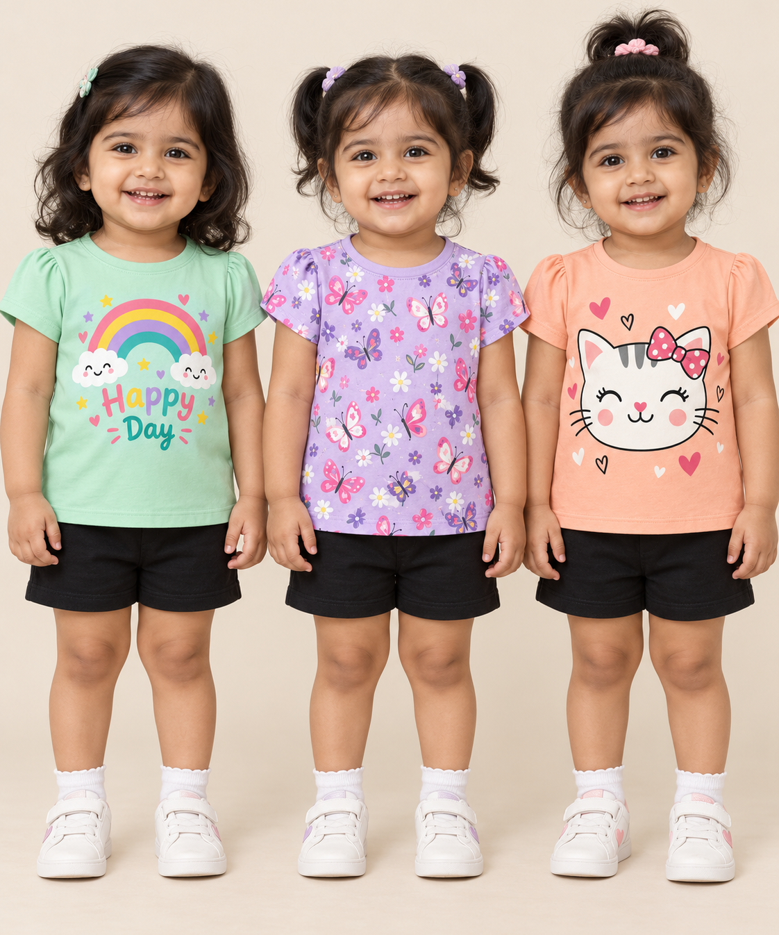 Baby Girls All Over Printed Cotton T-Shirt Multi Colour | Age 3 to 24 Months (Pack of 3 Pieces)