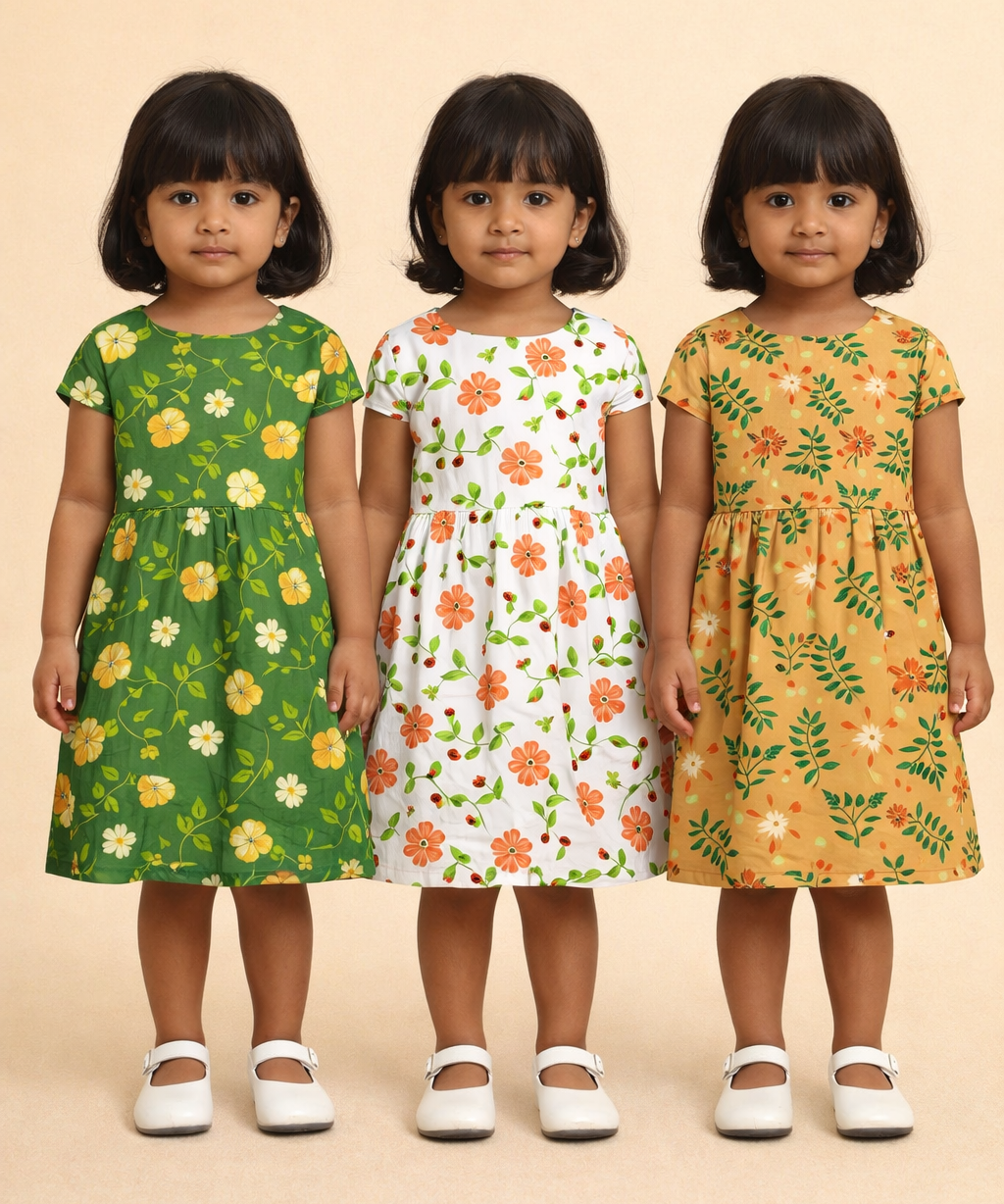 Girl Kids Frock 100% Cotton Floral Printed Gown Dress/Frock Dress | Age 1 to 8 Years (Pack of 3 Pieces)