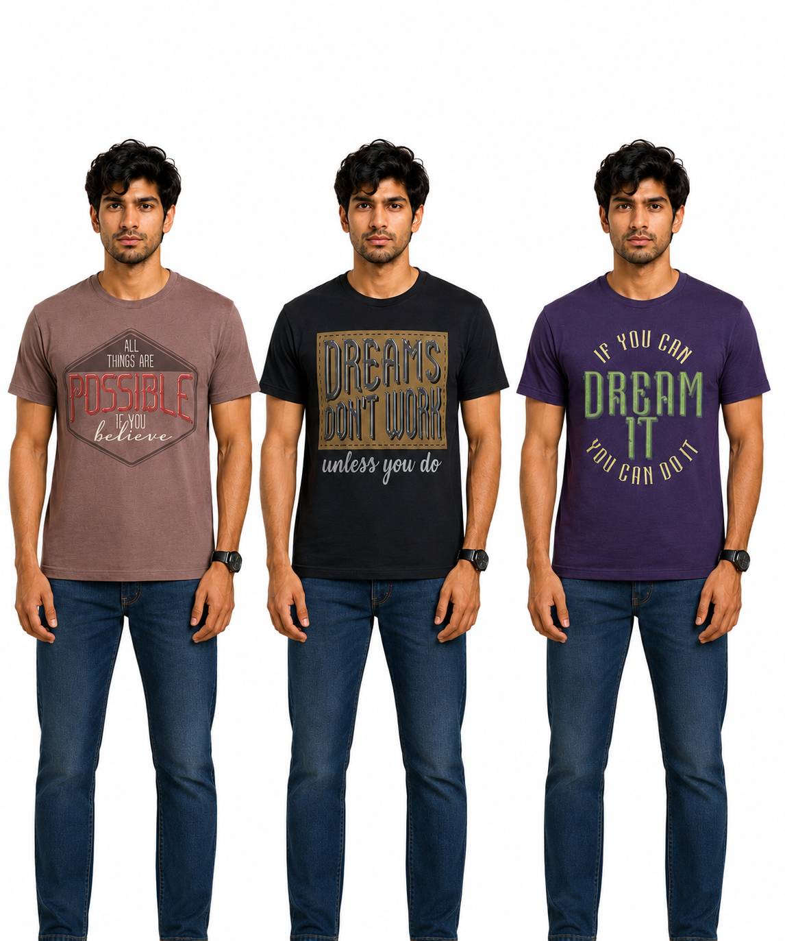 Men's Half Sleeve Printed Round Neck T-Shirt Combo (Pack of 3)