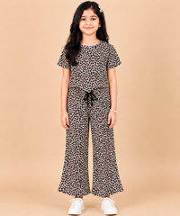 Girls Leopard Printed Co-Ord Set for Kids | Half Sleeve Top & Flared Palazzo Pant Set | Age 1-10 Years | Casual Wear Outfit for Girl Kids