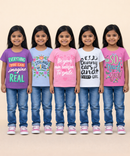 Cotton Half Sleeve Girls T-shirt Front Printed Multi Color | Age 2 to 7 Years (Pack of 5 Pieces)