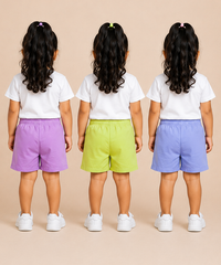 Pure Cotton Plain Shorts for Girls Kid with Elastic Age 3 Months to 4 Years (Pack of 3)