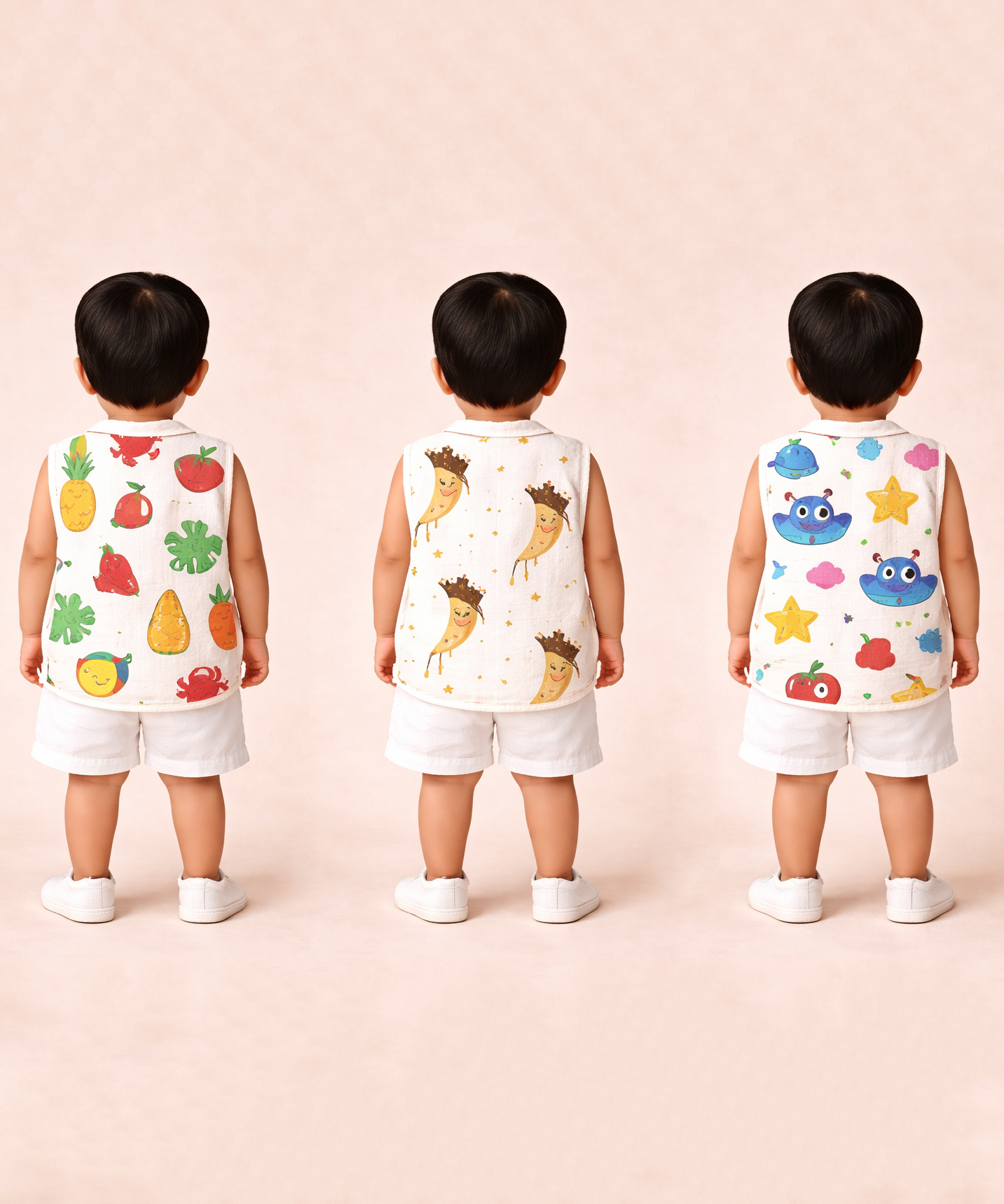 Baby Boys Sleeveless Muslin Cotton Printed Jebla Vest | 3–6 Months (Pack of 3)