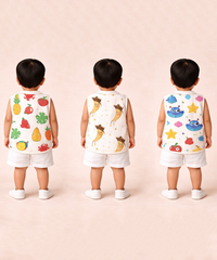 Baby Boys Sleeveless Muslin Cotton Printed Jebla Vest | 3–6 Months (Pack of 3)