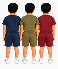 Kids Typography Print T-Shirt & Shorts Co-Ord Set for Boys | Age 6 Months-3 Years | Pack Of 3 Set Combo