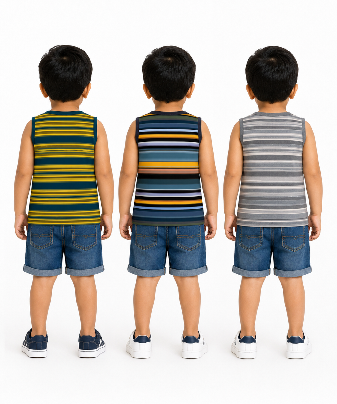 Cotton Stripes Kids Sleeveless Tshirt (Pack of 3)