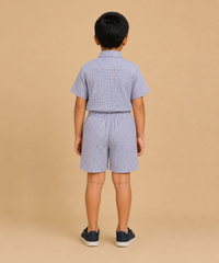 Polyester Checked Shirt and Shorts Set for Boy Kids Casual Wear Half Sleeve Co-Ord Set with Elastic Waist Shorts | Age 6 to 7 Years
