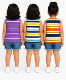 Cotton Stripes Girls Kids Sleeveless Tshirt (Pack of 3)
