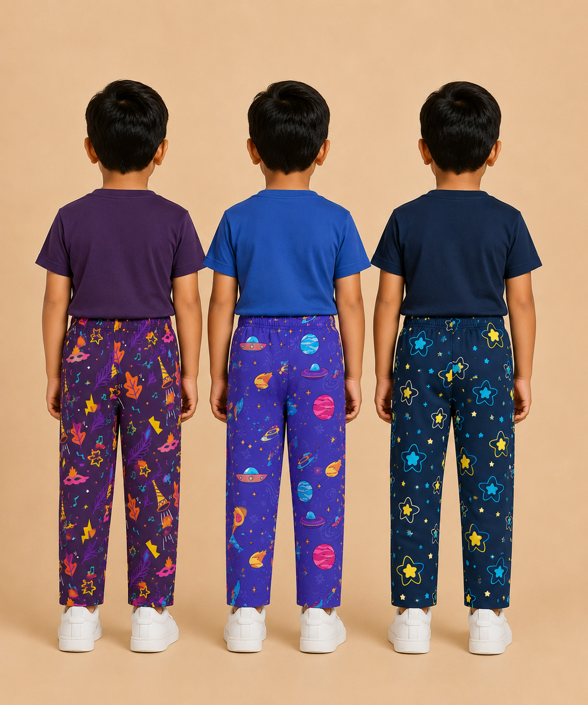 Pure Cotton Boys Printed Track Pant for Casual Night wear for Kids | Age 0 To 8 Years (Pack of 3)