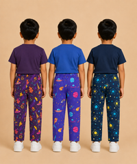 Pure Cotton Boys Printed Track Pant for Casual Night wear for Kids | Age 0 To 8 Years (Pack of 3)