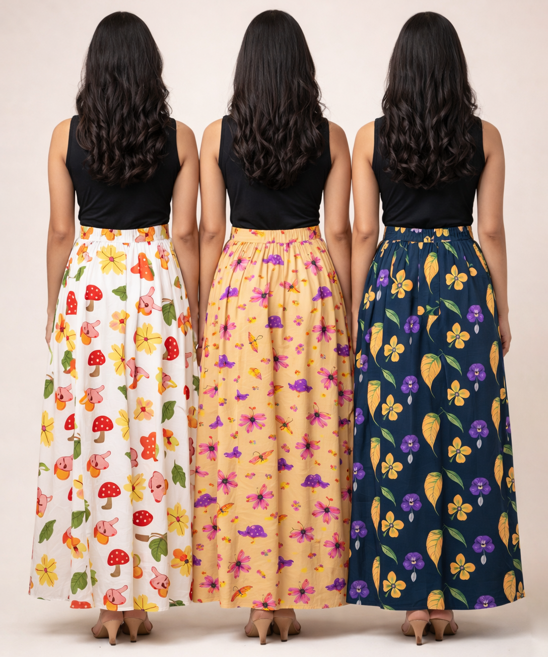 Rayon Floral Printed Skirt for Women Casual & Party Wear | Combo (Pack of 3)