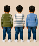 Kids Boys Cotton Stripes Full Sleeve T-shirt | Age 0-3 Years (Pack of 3)