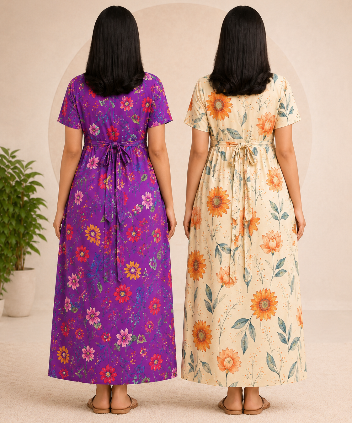 Maternity Feeding Maxi Dress | Nursing Friendly Nighty Style (Pack of 2 Pieces)