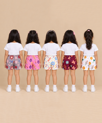 Girls Printed Cotton Shorts | Soft Elastic Waist Casual Shorts | Age 4 to 12 Years (Pack of 5 Pieces)