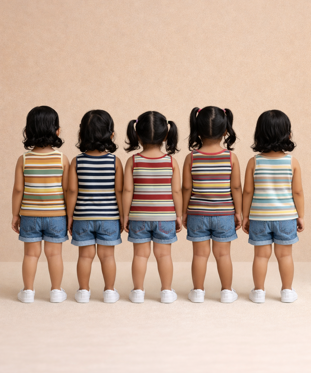 Cotton Stripes Kids Girls Sleeveless T-shirt (Pack of 5)