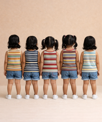 Cotton Stripes Kids Girls Sleeveless T-shirt (Pack of 5)