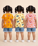 Kids Girls Cotton Printed T-shirt | 0 to 3 Years (Pack Of 3 Pieces)