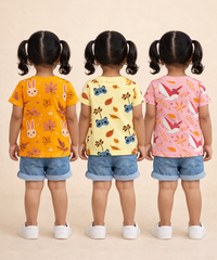 Kids Girls Cotton Printed T-shirt | 0 to 3 Years (Pack Of 3 Pieces)