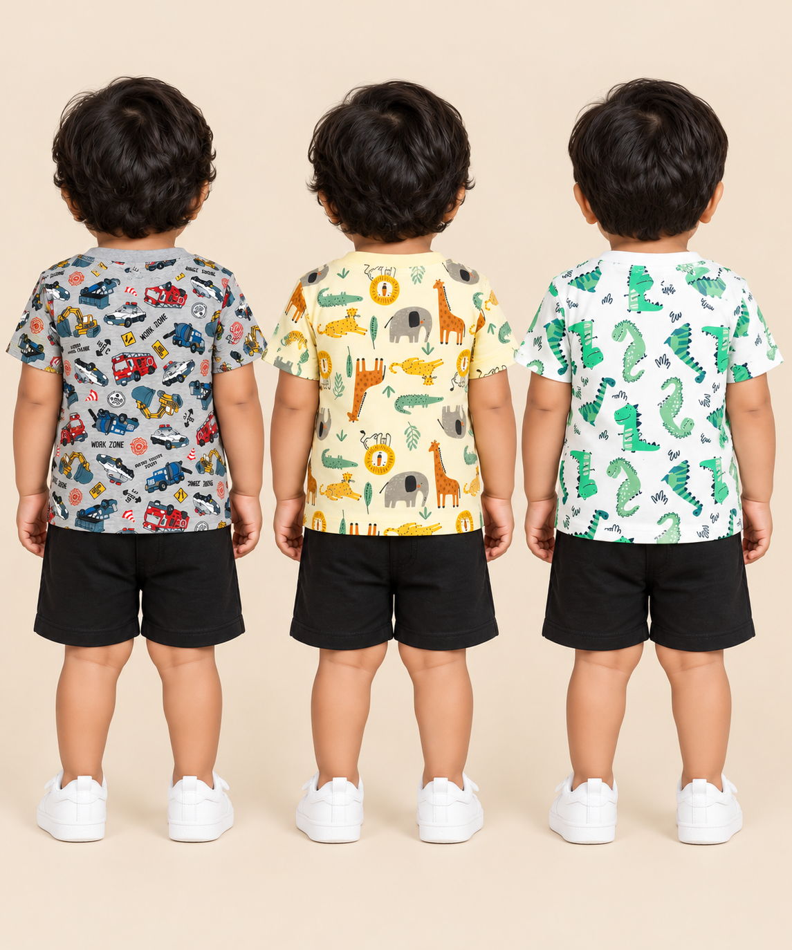 Baby Boys All Over Printed Cotton T-Shirt Multi Colour | Age 0 to 36 Months (Pack of 3 Pieces)