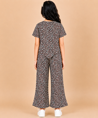 Girls Leopard Printed Co-Ord Set for Kids | Half Sleeve Top & Flared Palazzo Pant Set | Age 1-10 Years | Casual Wear Outfit for Girl Kids