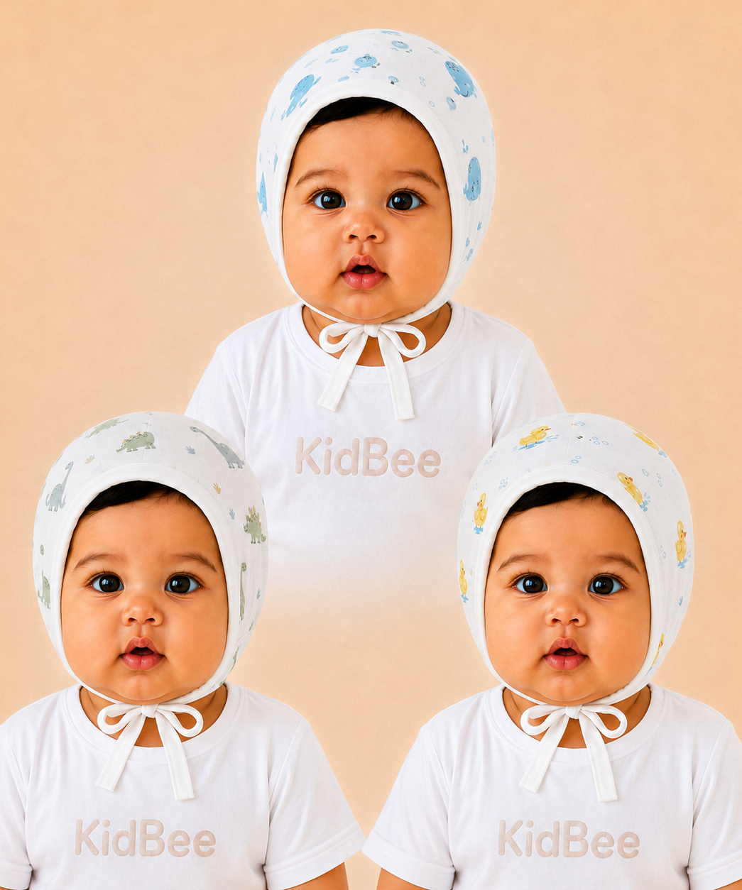Baby Muslin Cotton Printed Bonnet Cap with Chin Tie – Soft & Comfortable Infant Headwear | 0–12 Months (Pack of 3)