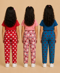 Pure Cotton Girls Printed Track Pant for Casual Night wear for Kids | Age 0 To 8 Years (Pack of 3)