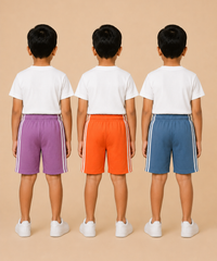 Kids Double Side Stripe Sports Shorts | Cotton Casual Shorts for Boys | Age 6-9 Years | Pack Of 3 Pieces Combo