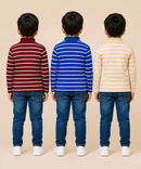 Kids Boys Full Sleeve Hi-Neck Stripes Rib T-shirt | Age 9 to 24 Months | Pack of 3 Pieces
