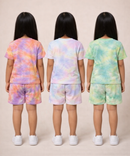 Kids Girls Tie-Dye Cloud Print Cotton T-Shirt & Shorts Co-ord Set | Pack of 3 Pieces | Age 1–4 Years