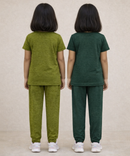 Girls Textured Polyester Co-ord Set | Half Sleeve Top & Pants | Pack of 2 Pieces
