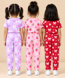 Girl Kids All Over Printed Tshirt and pant Co-ord Set | Age 6 Months to 4 Years (Pack of 3 Sets)