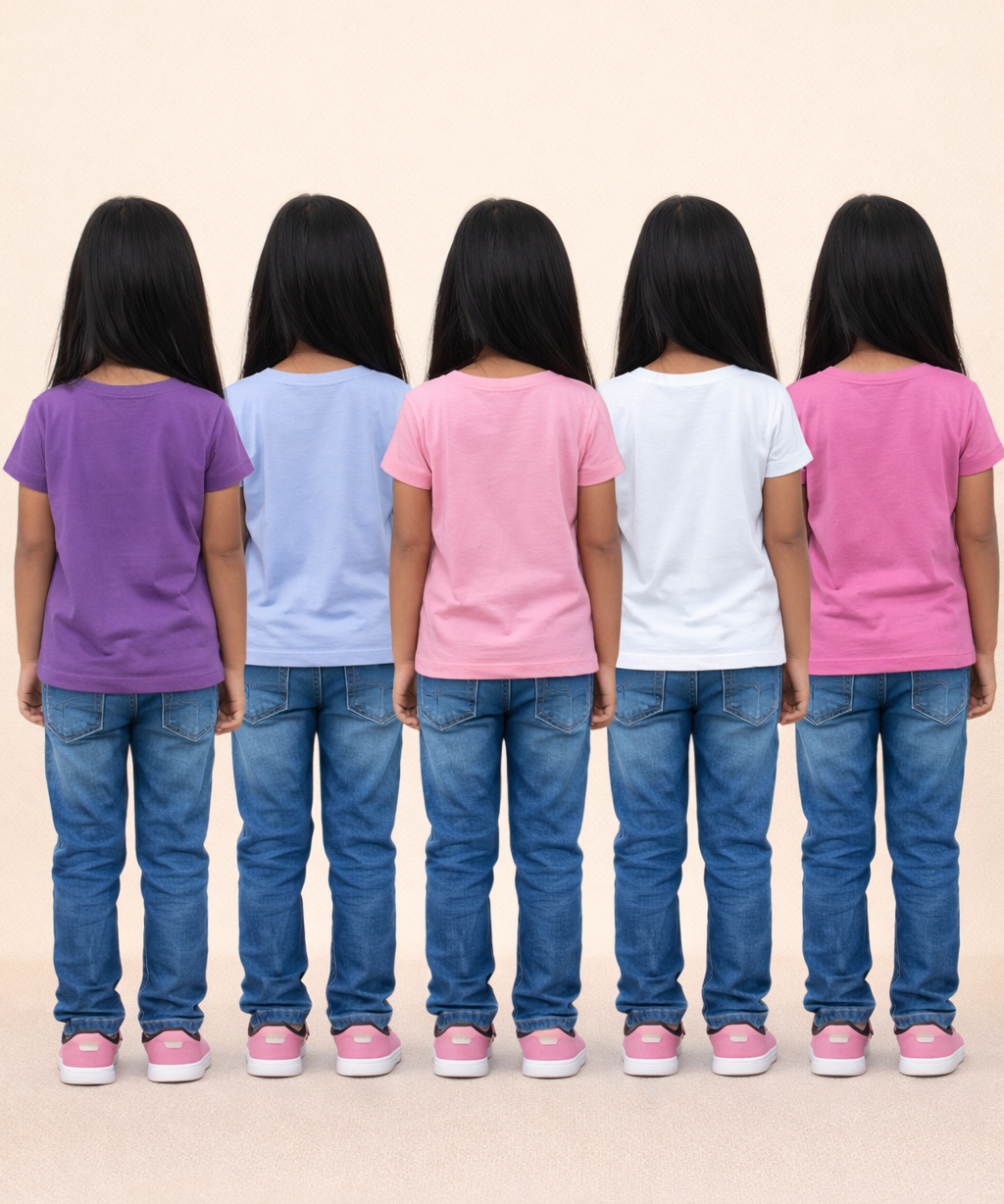 Cotton Half Sleeve Girls T-shirt Front Printed Multi Color | Age 2 to 7 Years (Pack of 5 Pieces)