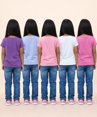 Cotton Half Sleeve Girls T-shirt Front Printed Multi Color | Age 2 to 7 Years (Pack of 5 Pieces)