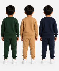 Boys Full Sleeve Cotton Winter Co-Ord Set | Typography Chest Printed Sweatshirt & Jogger Track Pant | Age 1 to 4 Years (Pack of 3 Sets)