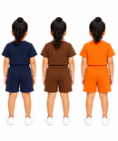 Kids Typography Print T-Shirt & Shorts Co-Ord Set for Girls | Age 6 Months-3 Years | Pack Of 3 Set Combo