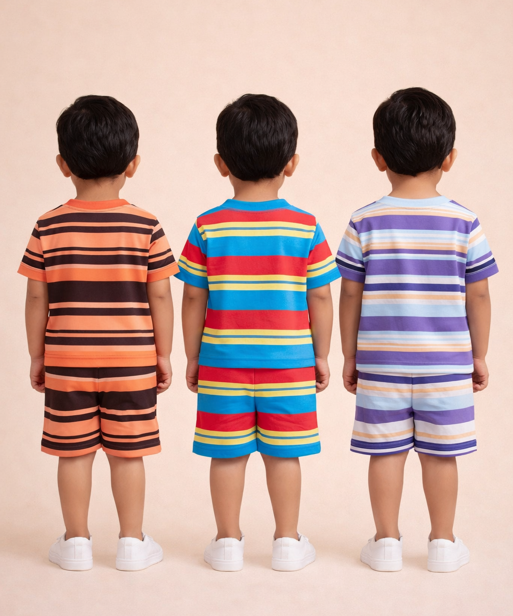 Boys Cotton Stripes Kids Co-ord Set Combo / Age 1-4 Years | T-shirt & Shorts (Combo Set Pack of 3)