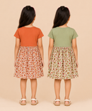 Girls Printed Half Sleeve Cotton Contrast Frock Dress | Floral Knee Length Casual Wear for Kids | Age - 5 to 10 Years | (Pack of 2)