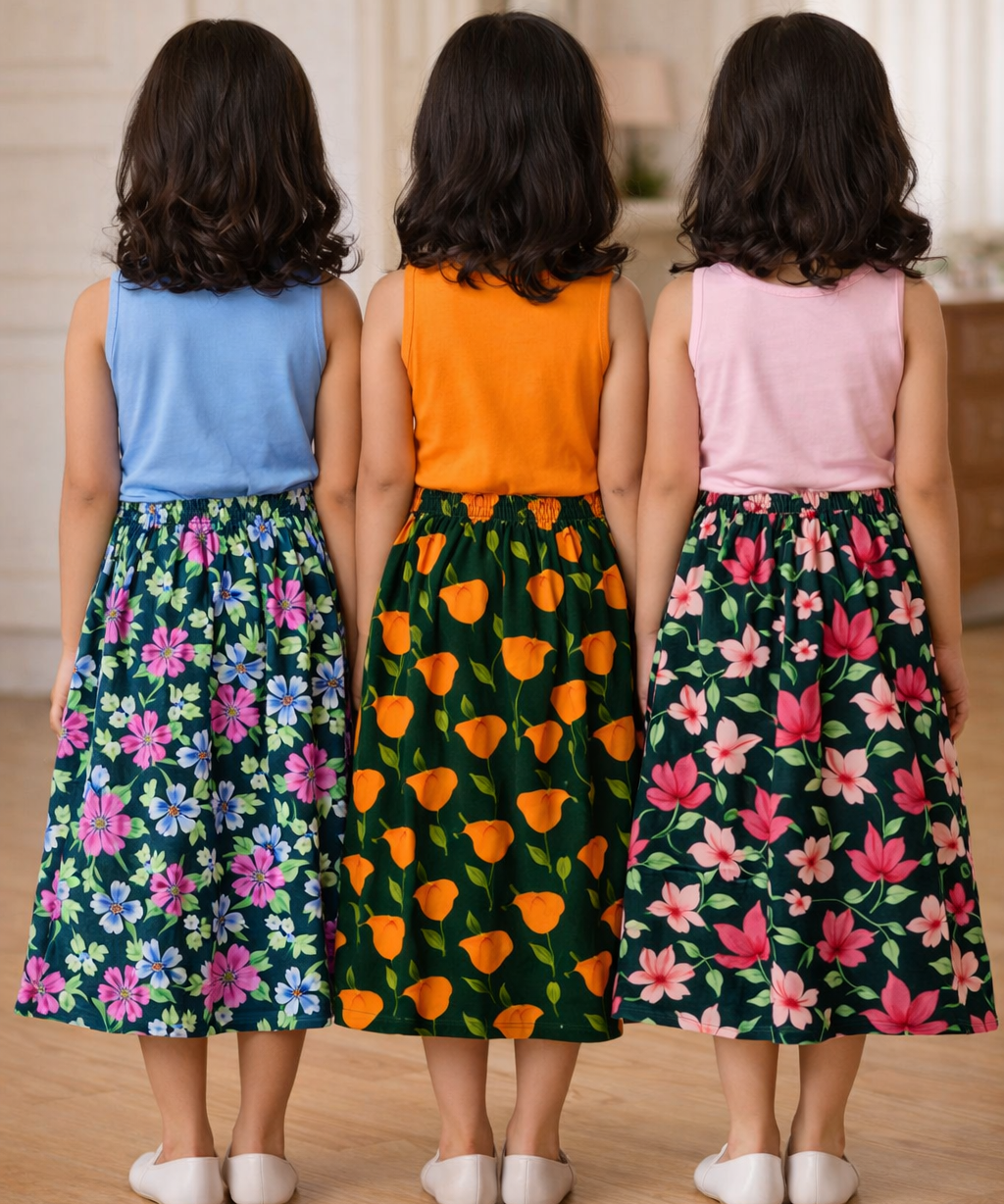 Rayon Floral Printed Skirt | Casual wear for Girl Kids Age 1 To 6 Years (Pack of 3)