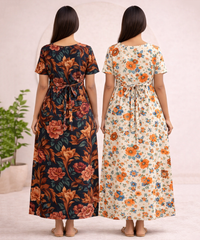 Maternity Feeding Maxi Dress | Nursing Friendly Nighty Style (Pack of 2 Pieces)