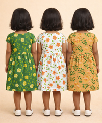 Girl Kids Frock 100% Cotton Floral Printed Gown Dress/Frock Dress | Age 1 to 8 Years (Pack of 3 Pieces)