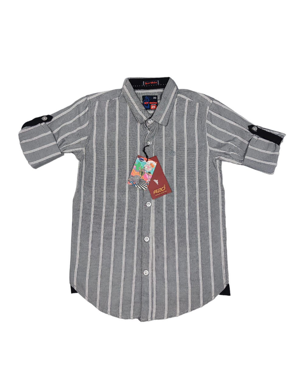 R20 Gray Checked Boys Full Sleeve Shirt / Boys Checked Shirt without Pocket
