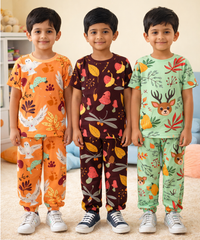 Boys Cotton Cartoon Printed Kids Co-ord Set Combo | Age 0 to 5 Years | T-shirt & Track pant (Combo Set Pack of 3)