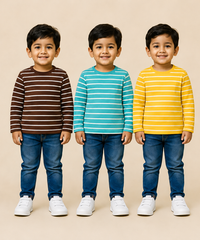 Kids Boys Cotton Stripes Full Sleeve T-shirt | Age 0-3 Years (Pack of 3)