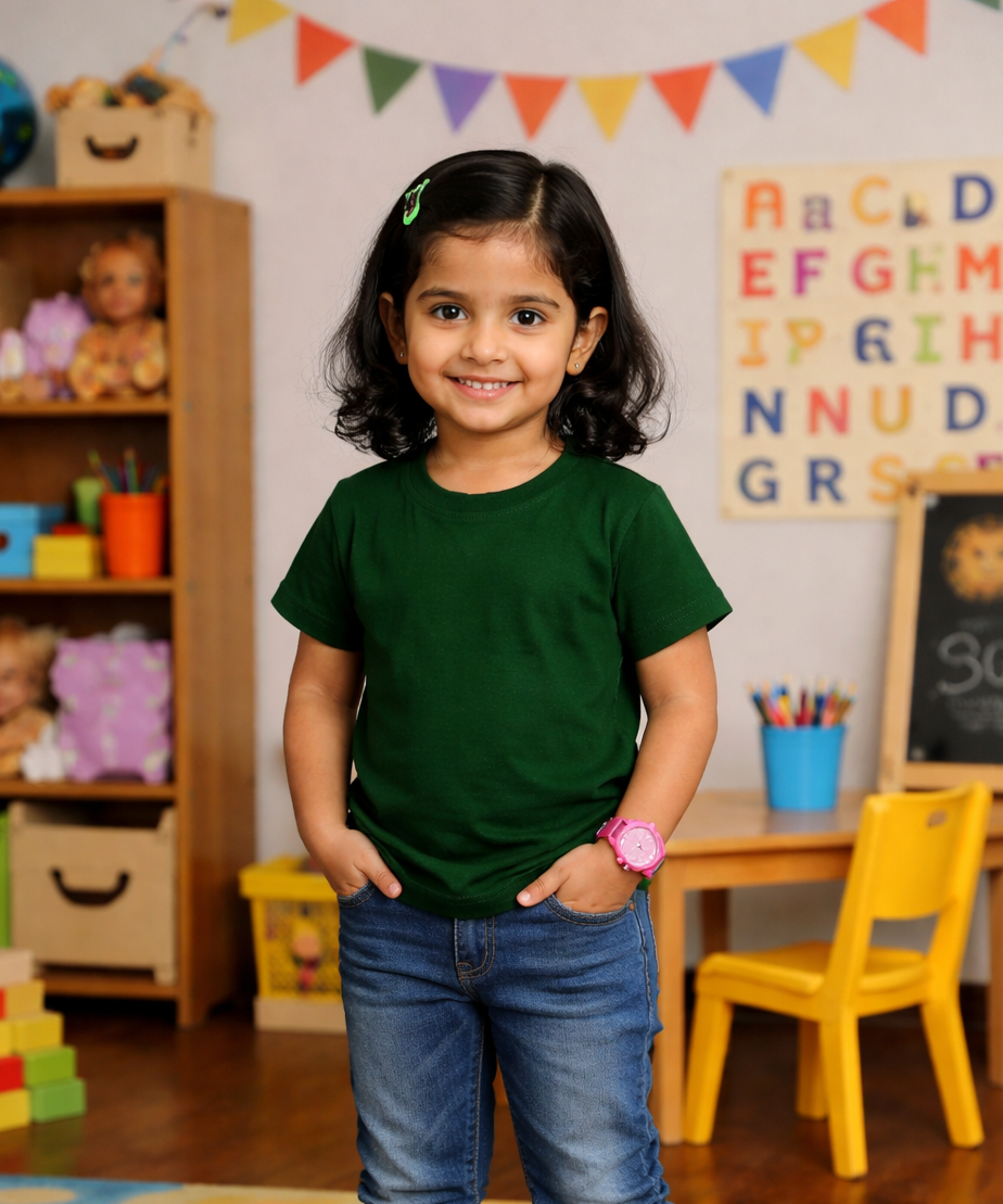Kids Cotton Girls Plain T-shirt  | Age 0 to 6 Years | Solid Color