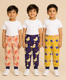 Kids Printed Cotton Track Pants for Boys | Soft Elastic Waist Full Length Joggers | Age 6 Months-5 Years | Pack of 3 Pieces
