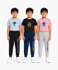 Boys Graphic Printed T-Shirt & Typography Track Pant Co-Ord Set | Age 2-5 Years | Pack Of 3 Set