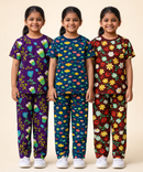 Girl Kids All Over Printed Co-ord Set | Tshirt and Pant | Age 2 to 10 Years (Pack of 3 Sets)
